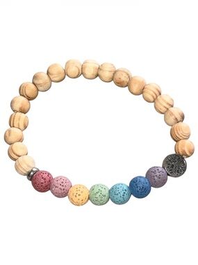 NWOT Chakra Tree of Life Wood Lava Pumice Bead Stretch Bracelet